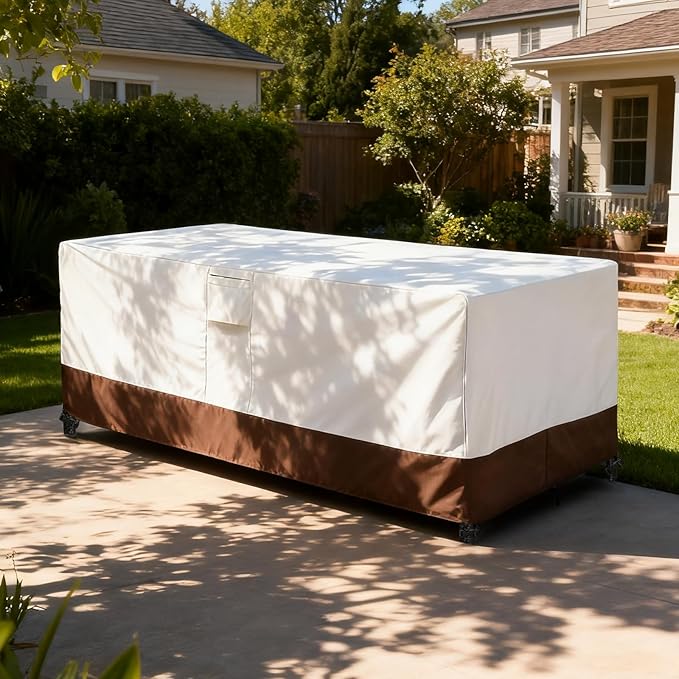 Patio Coffee Table Cover Waterproof, Outdoor Rectangular Side Table Covers, 42W x 26D x 16H Inches Outdoor Patio Furniture Covers, Beige