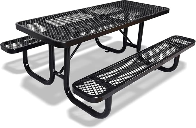 72" Thermoplastic Picnic Table with Umbrella Hole up to 1.5", Heavy Duty Commercial Picnic Table for Outdoor, Family & Party Ready for School Camping, Rectangular, Blue