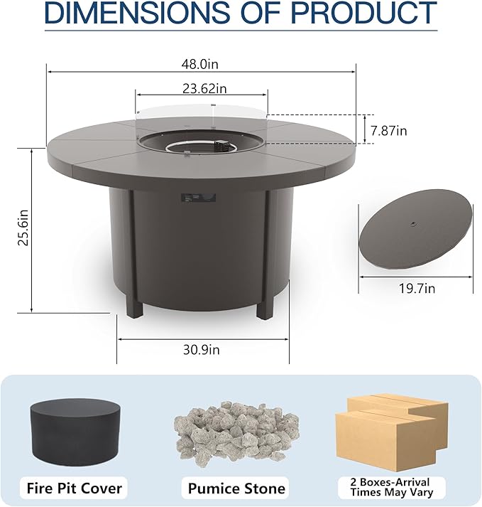 5 Pieces Outdoor Patio Furniture Set with 48" Round Propane Fire Pit Table,Patio Dining Set Outdoor Conversation Sets 4 Swivel Chairs for Deck,Backyard and Garden,Grey