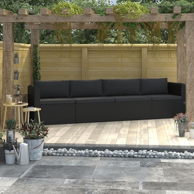 Patio Furniture Set,Outdoor Sectional Furniture Set,Outdoor Dining Set Sectional Sofa Patio Conversation Set,4 Piece Patio Sofa Set with Cushions Poly Rattan Black