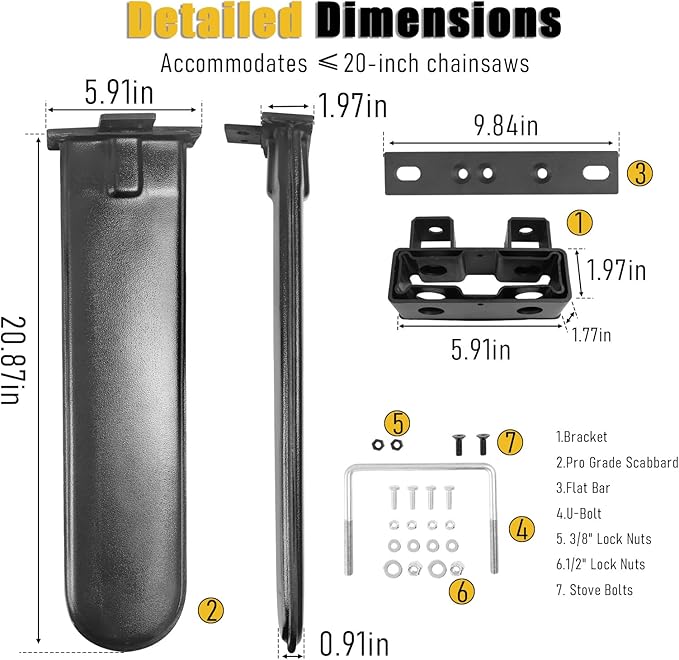 20" Universal Chainsaw Holder Chainsaw Scabbard Mount Carrier Kit | Tractor ATV UTV Truck