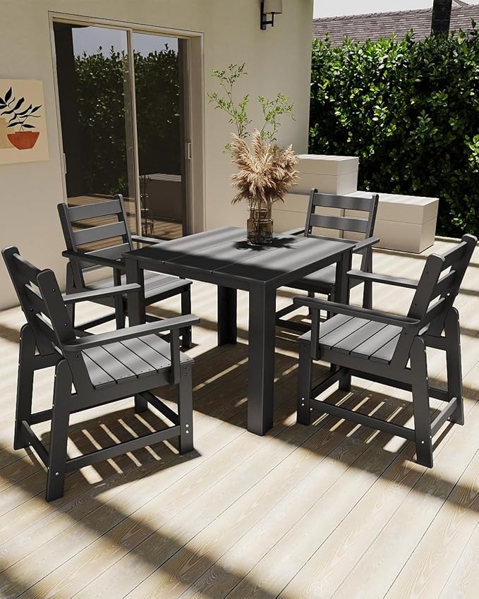 GREENVINES Patio-Chair | Outdoor Dining Chairs Set of 2 | HDPE Plastic | Removable Armrests | All Weather | for Backyard Deck Poolside Garden | Grey