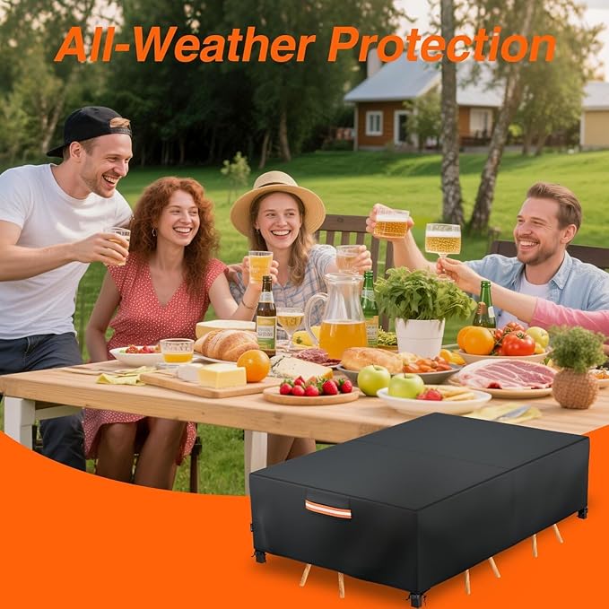 EVRBUL Patio Furniture Cover Waterproof Rectangle,111"L x 74"W x 28"H Heavy Duty 420D Outdoor Dining Table and Chair Covers,Windproof Anti-UV Outdoor Furniture Set Covers Outdoor Table Cover,Black