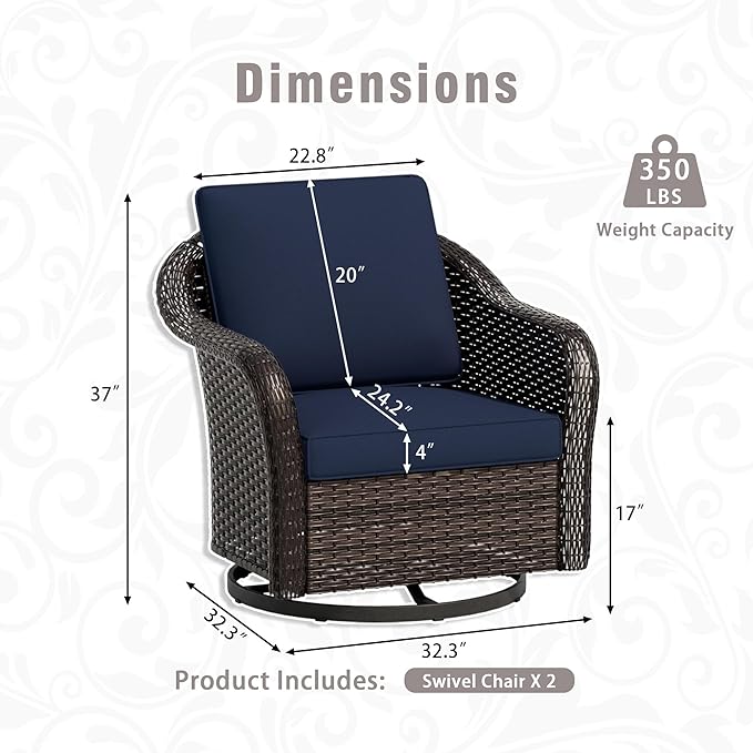 3 Piece Patio Wicker Conversation Set, All-Weather Use Outdoor Wicker Sofa with 2 PE Rattan 360 Swivel Chair, Ideal for Porch, Backyard, Balcony, Poolside, Blue