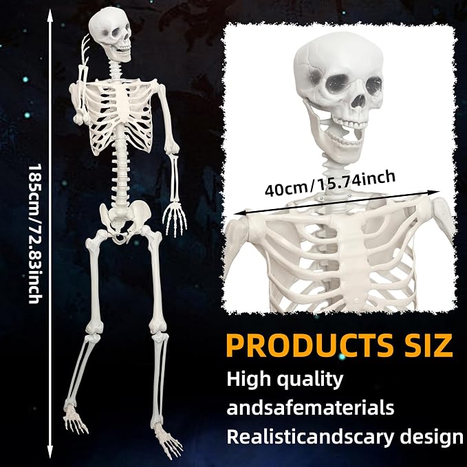 5.9Ft/180cm Giant Skeleton Poseable Skeleton Realistic Full Body Bones for Halloween Decorations