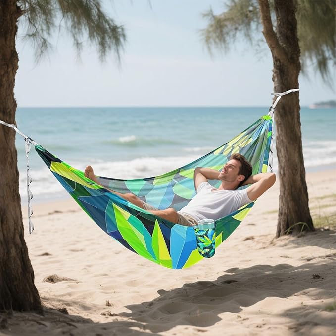 Geometric Abstract Leaf Summer 330lb Capacity Outdoor Hammocks Hanging Hammock for Outside Camping Essentials Base de hamaca para adultos