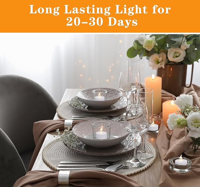 KOABY 12/24/50 Pack LED Tea Lights with 6H Timer, Auto On Daily, Flickering Warm White Lights