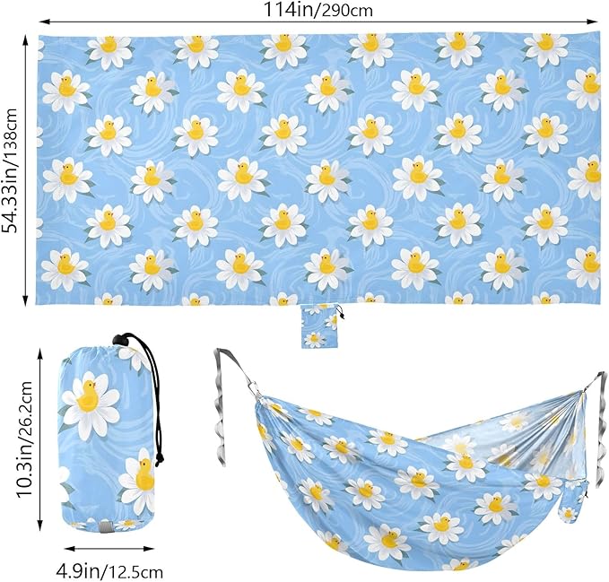 Camping Hammock Outdoor Hammocks for Outside Duck Flowers Blue Beach Trees Portable Lightweight with Pockets Tree Straps Indoor Small