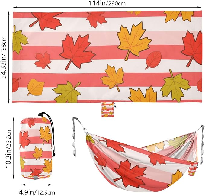 Red White Striped Maple Leaves 330lb Capacity Hammocks for Camping with Tree Straps Fabric Hammock for Outside Camping Essentials capas para la Lluvia