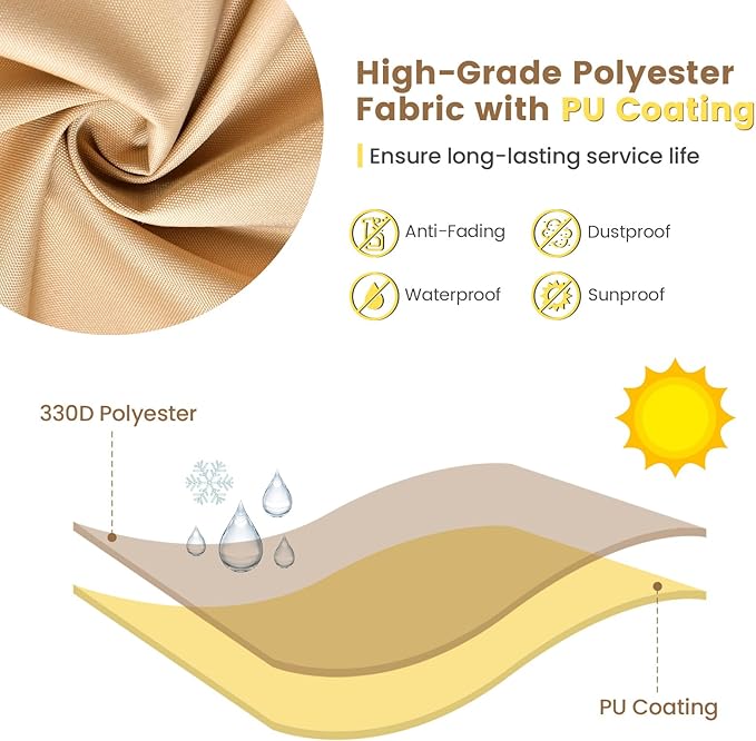 Tangkula Patio Furniture Covers, Outdoor Table Cover Waterproof with Padded Handle & Click-Close Straps, Air Vent, Heavy Duty PU, Rectangle Patio Cover for Outdoor Furniture, 90" W x 50" D x 32" H