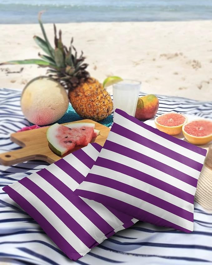 Outdoor Waterproof Pillow Covers for Patio Furniture Solid Striped Decorative Throw Pillow Cover Purple Pillowcases Set of 2 Cushion Case for Sofa Couch Chair Home Decor 20 x 20 Inches