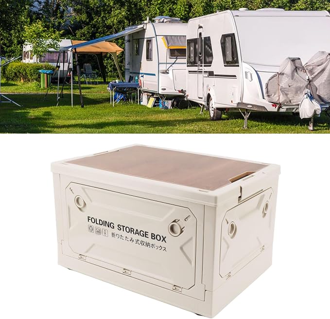 Tissting 30L 41cm/16.14in Collapsible Camping Storage Box with Wheels - 5-Side Opening Foldable Design for Outdoor Car Storage and Organization (White)