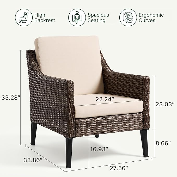 Wicker Patio Conversation Set, Outdoor Patio Furniture Set with Deep Seating, Wide Armrests & Thick Cushions, All-Weather Outdoor Furniture Set for Patio, Porch, Deck & Backyard