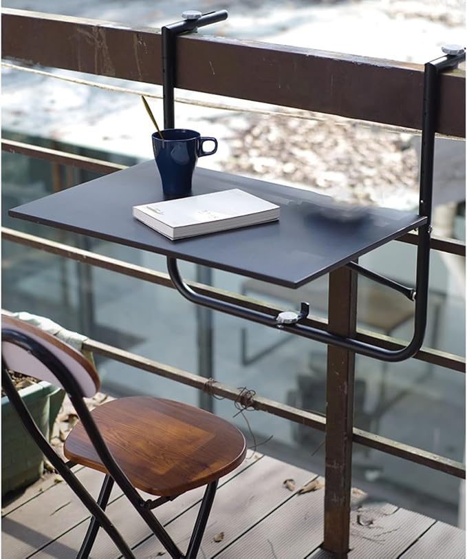 Terrace Side Table Outdoor Balcony Railing Side Table Wall-Mounted Table for Railings Balcony Bar Table for Railings Rounded Edges for Patio Garden Balcony Easy to Assemble.