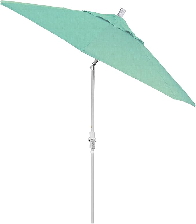 California Umbrella 9' Round Aluminum Pole Fiberglass Rib Market Umbrella, Crank Lift, Collar Tilt, White Pole, Sunbrella Canvas