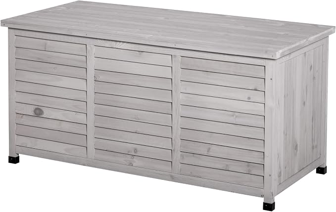 75 Gallon Wooden Deck Box, Outdoor Storage Container with Aerating Weather Fighting, Grey