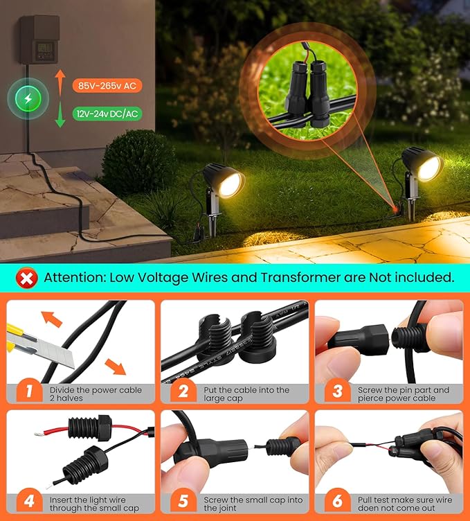 MEIKEE 7W LED Landscape Lights, 12V/24V Low Voltage Landscape Lighting IP66 Outdoor Spotlights Warm White Garden Lights with Connectors for Pathway Yard Patio 12 Pack