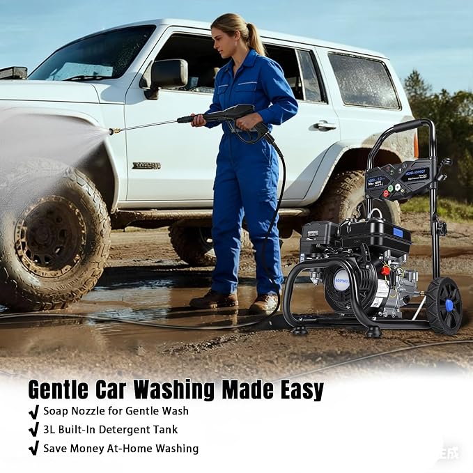 Gas Pressure Washer, 3500PSI / 209CC / 2.3GPM / 7HP 4-Stroke Portable Power Washer Gas with 4 Quick Connect Nozzles, 25FT Hose, Soap Tank, Pressure Washer Gas Powered for Car Driveway Deck Paint Prep