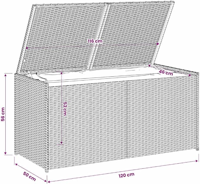 Garden Storage Box Black 74.8 Gal Poly Rattan Outdoor Patio Deck Cushion Resin Wicker Chest Weather Resistant Lockable Backyard Furniture Trunk