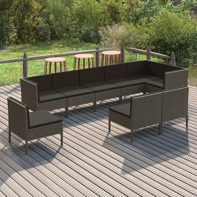 9 Piece Patio Lounge Set with Cushions,Patio Sofa,Outdoor Daybed,Outdoor Furniture Sets,Patio Seating,Patio Conversation Sets,Modern Set,Patio Furniture Set,Front Porch Furniture, Poly Rattan Gray