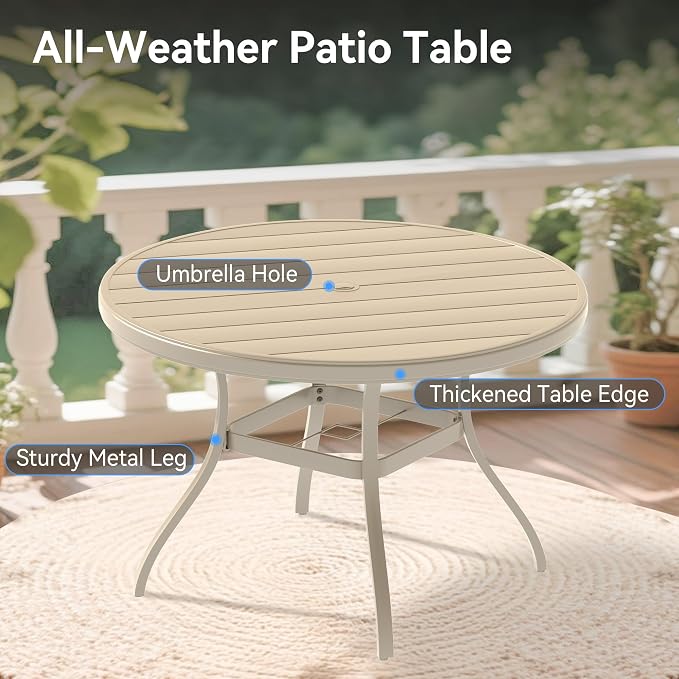 LUMISOL 5-Piece Outdoor Patio Dining Set, Patio Furniture Set with 4 Patio Stackable Dining Chairs and 40.6” Outdoor Metal Round Table, Sandstone