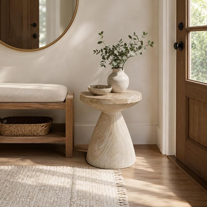 Stone Side Table,ModernStone End Table,GardenAccent Table Faux Terrazzo Accent Table,Round Faux Marble Side Table for Balcony (Marble-18)