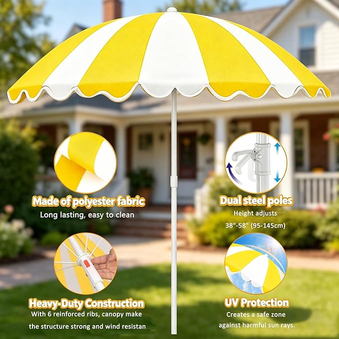 Water Table Umbrella, UV Protection Beach & Picnic Table Umbrella, Heavy Duty Portable Outdoor Shade for Sand Play, Camping, Garden & Backyard. Yellow ﻿