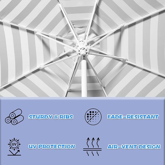 9Ft Elegant Valance Patio Umbrella, Outdoor Umbrellas for Patio with Auto-Tilt and Crank Systerm, Table Umbrella for Outdoors, Poolside,Beach, Backyard