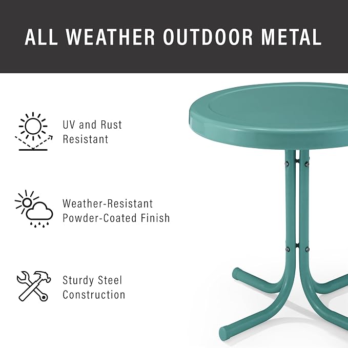 Pemberly Row Modern Sturdy Steel Metal Patio End Table, 22 x 22 x 19 in, Powder-Coated UV-Resistant Caribbean Blue Finish, Durable Outdoor Side Table for Deck, Porch, Backyard or Garden Use