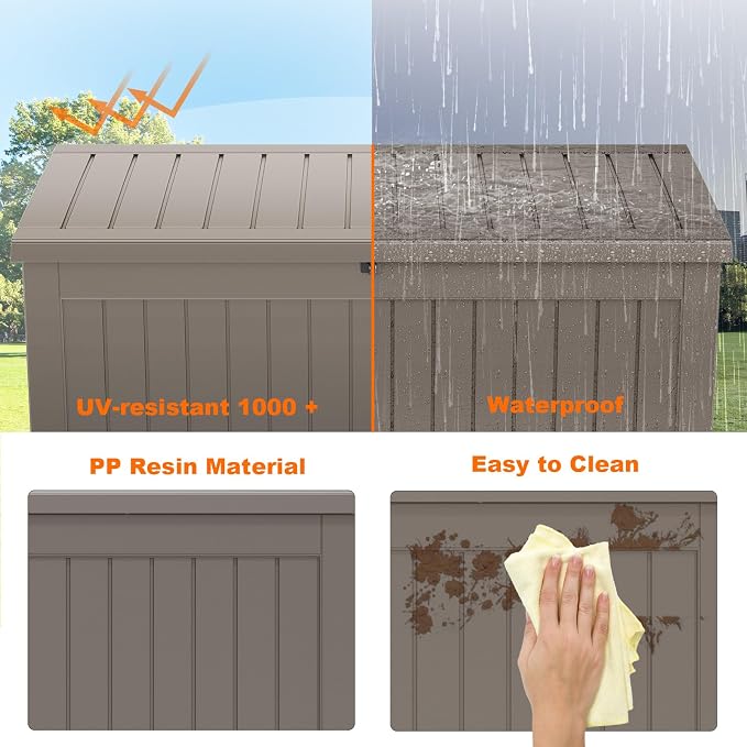 Vixzen 280 Gallon Deck Boxes Outdoor Waterproof, Large Resin Lockable Storage Box with lid for Patio Furniture Cushions, Weatherproof Outdoor Storage Boxes for Garden Tools & Pool Accessories(Grey)