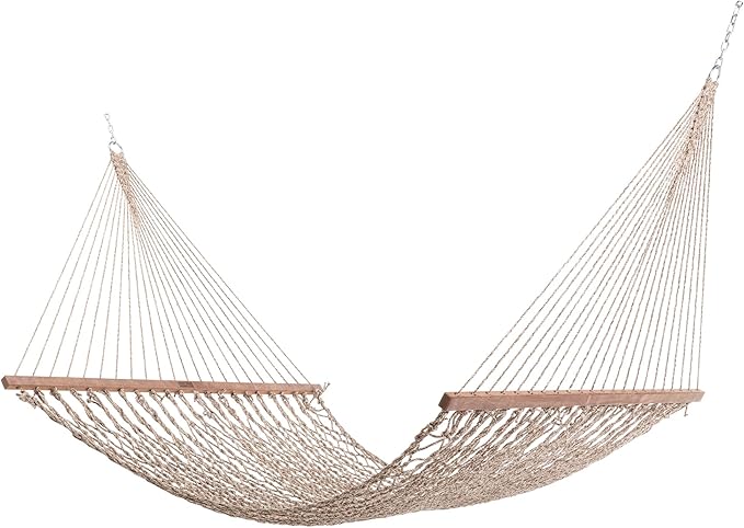 Nags Head Hammocks Mocha Oatmeal Extra-Wide DURACORD Rope Hammock – 13 ft. x 60 in., 2-Person, 450 lb Capacity, Cumaru Spreader Bar, Free Chains & Tree Hooks, Handcrafted in The USA