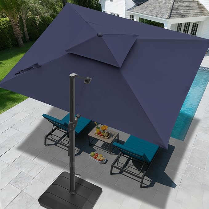 FLAME&SHADE 10x10 FT Square Cantilever Patio Umbrella - Aluminum Offset Umbrella with Tilt 360-Degree Rotation, Fade Resistance Fabric Large Patio Umbrella Outdoor for Deck Pool Garden - Navy Blue