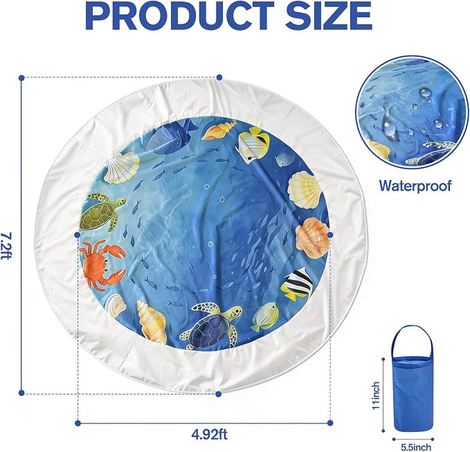 7.2x7.2 Ft Baby Beach Pool, Beach Pool for Toddler, 2 in 1 Kiddie Puddle Pool, Kids Beach Play Blanket with Water Bucket, Large Beach Puddle for Seaside & Outdoor Camping Vacation