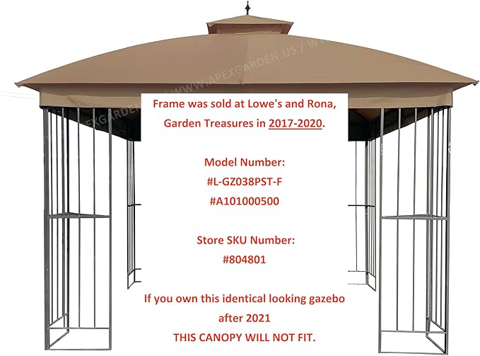 Canopy Top for Garden Treasures 10 ft x 10 ft Brown Metal Square Semi- Gazebo Model #L-GZ038PST-F (Tan) (FABRIC TOP ONLY)