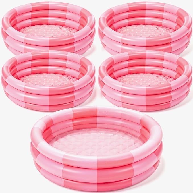 VioraWhite 4 Pack Inflatable Kiddie Pool for Toddlers 34"x10" Pink Stripe Blow up Kids Swimming Pool Small 3 Rings Round Baby Pools for Indoor Outdoor Water Game Play Center