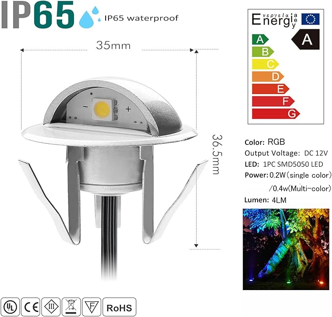 10 Pack LED Stair Lights Kit Outdoor 1-2/5" 0.2W-0.4W Low Voltage Waterproof IP65 Multi-Color RGB Recessed Wood LED Deck Lighting Yard Garden Patio Step Landscape Pathway Decor Lamps(RGB)