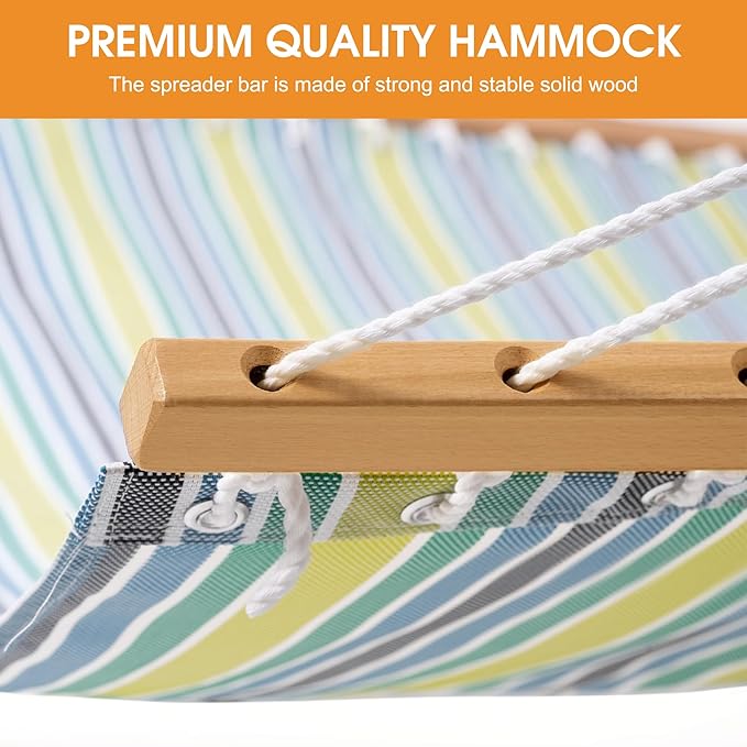 Lazy Daze Hammocks 12 FT 2 Person Double Quick Dry Textilene Hammock with Curved Steel Heavy Duty Stand for Outside, Backyard, Patio, 450 Lbs Capacity, Green Stripes