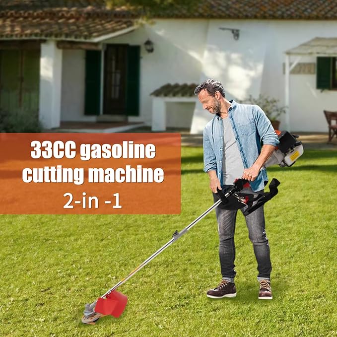 2-Stroke 33CC Gas String Trimmer, Gasoline Lawn Trimmer with 2 Blade Heads, Cordless Edger Lawn Kit Gas Powered Lawn Trimmer for Lawn Care and Garden Yard Work