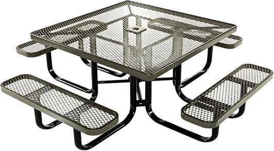 COATEDOUTDOORFURNITURE Heavy-Duty Portable Outdoor Kids Table with Umbrella Hole, Expanded Metal Kids Picnic Table, Commercial-Grade, Made in America (46 in, Square, Childrens, Textured Gold Vein)