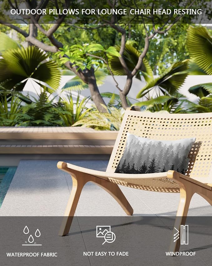 Outdoor Pillows Covers with Inserts Fall Forest Silhouette Black Geay Art Oil Painting Waterproof Pillow with Adjustable Strap Throw Pillows for Patio Furniture Recliner Lounge Chair, 11x16 inch, 1PCS
