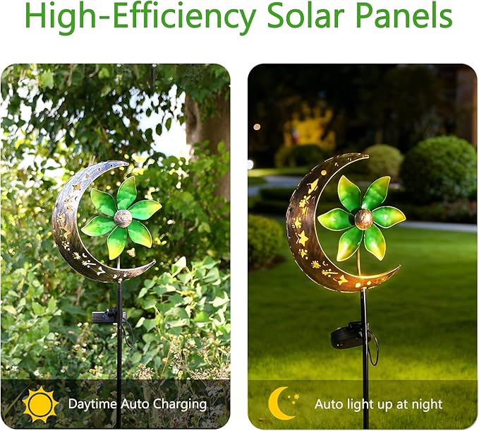 Solar Moon Windmill Decorative Garden Light, Lawn Lamp Light, Metal Stake Windmill with Glass Ball LED, Outdoor Lawn Lamp for Yard Decoration (Blue)