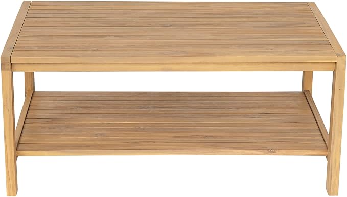 Christopher Knight Home Kayim Patio Loveseat Coffee Table Set with Woven Rope Backrest, Acacia Wood Outdoor Furniture Set, Outdoor Conversation Sofa Chat Set for Backyard Deck, Light Teak+Beige
