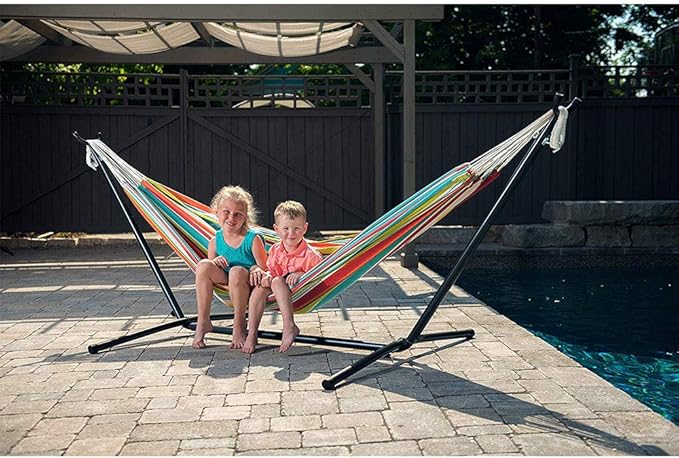 Vivere Double Polyester Easy Assemble Outdoor Hammock with Steel Stand, Ciao
