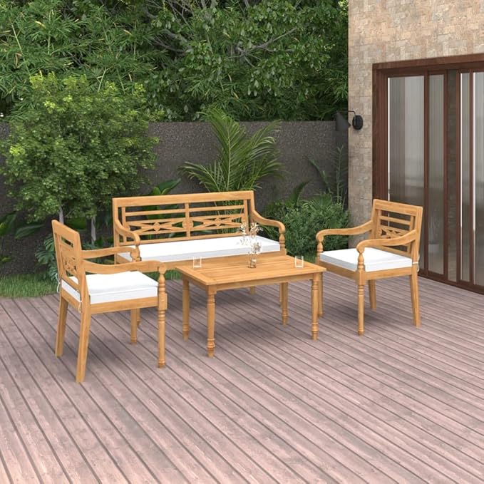 Patio Dining Set with Cushions,Patio Lounge Set,Patio Furniture Sets,Patio Conversation Sets,Outdoor Furniture Sets,for Garden,Backyard,Outdoor,4 Piece Solid Teak Wood