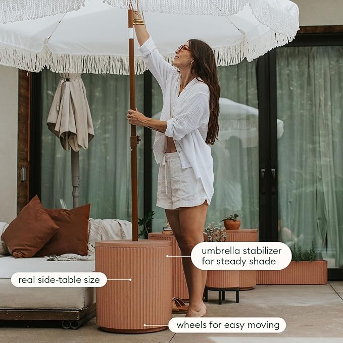 Veradek Umbrella Side Table - Outdoor Patio Table with Umbrella Hole for Porch/Patio | Durable Plastic-Stone Composite Material & Easy Assembly | Modern Coffee, Picnic or Poolside Table