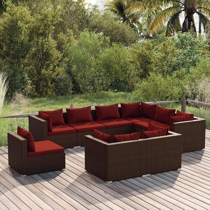 Patio Lounge Set with Cushions,Conversation Patio Furniture Porch Furniture Sets Garden Furniture Suitable for Patio, Deck, Front Porch, Poolside or Balcony Poly Rattan Brown