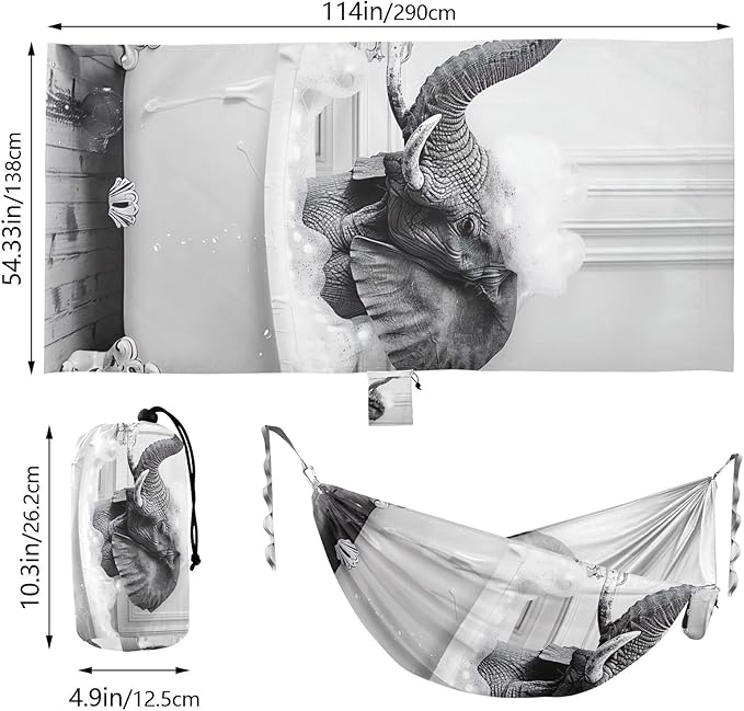 FRMG Elephant Bathing in The Bathtub Camping Hammock 500 lbs Capacity Portable Hammocks with Tree Straps & Attached Carry Bag, Camping Essentials Gear 2014140a