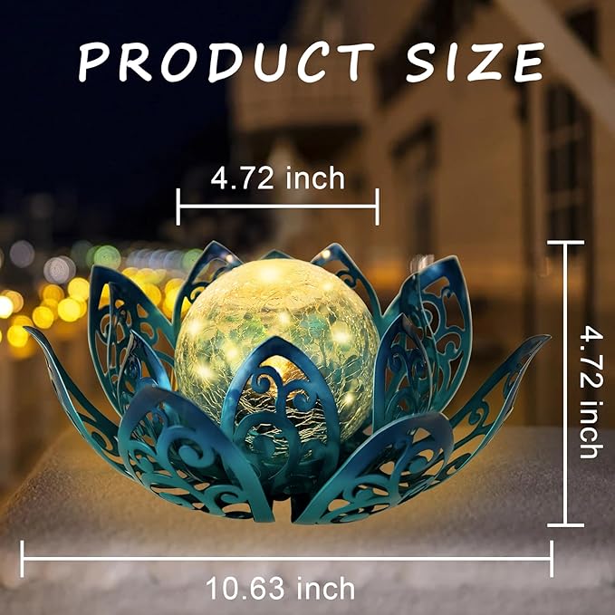 Afirst Solar Lights Outdoor, Lotus Lamp Metal Glass Crackle Solar Lantern Valentine's Day Gift Decorative Waterproof Landscape Path Light for Patio,Lawn,Walkway,Tabletop,Pathway Garden Decor