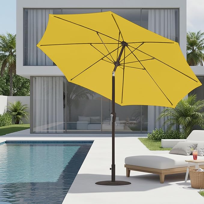 9ft Patio Umbrella with Push Button Tilt and Crank,Outdoor Market Table Umbrella UV Protection 8 Sturdy Ribs for Backyard,Garden,Pool,Deck(Yellow)