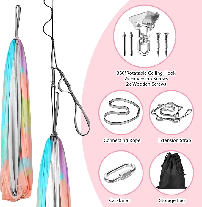 Yoga Swing for Kids Hammock Children Hangin Indoor Outdoor Autism Aspergers,ADHD Kids Hangin Therapy Swing 90inch x 59inch (Hardware Included) Iridescent Gray